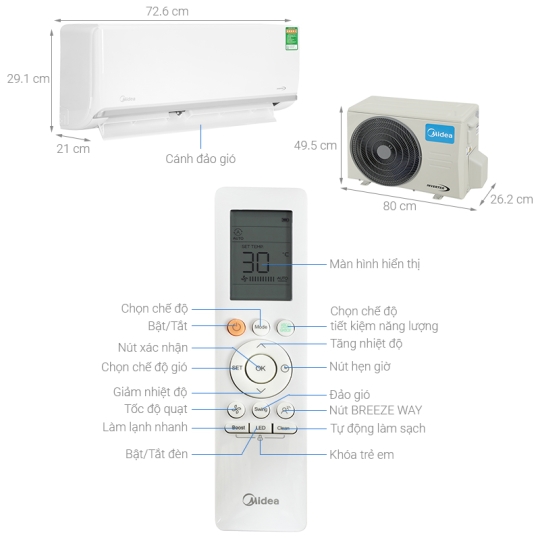 Máy Lạnh Midea 1.5HP inverter MSAGII-13CRDN8