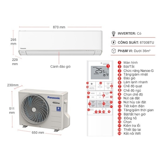Máy Lạnh Panasonic 1HP inverter CU/CS-U9ZKH-8