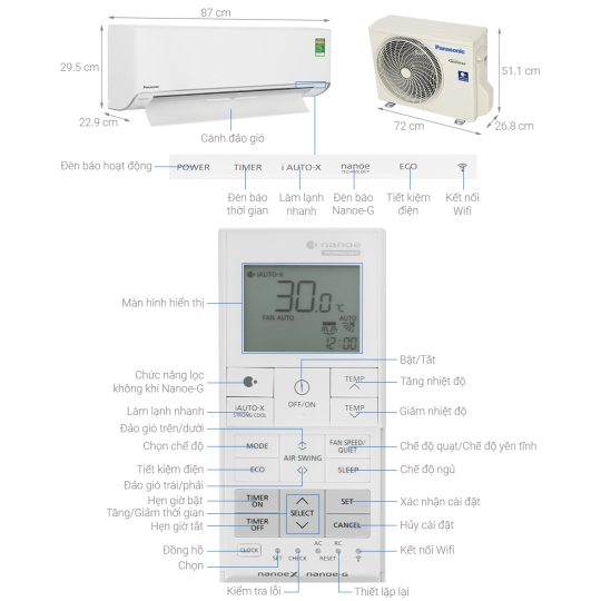 Máy Lạnh Panasonic 2HP inverter CU/CS-XU18ZKH-8